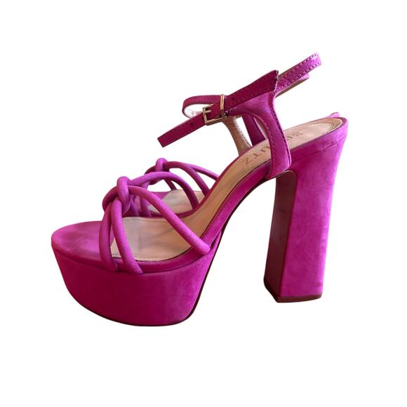 Schutz - Picca Pink Suede Chunky High Heel Platform Sandals - Picture 4 of 11